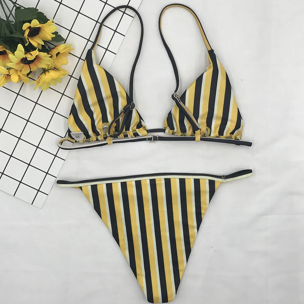FPP NK161 Sexy bikini Striped Yellow Navy style thong swimwear Bathing suit |