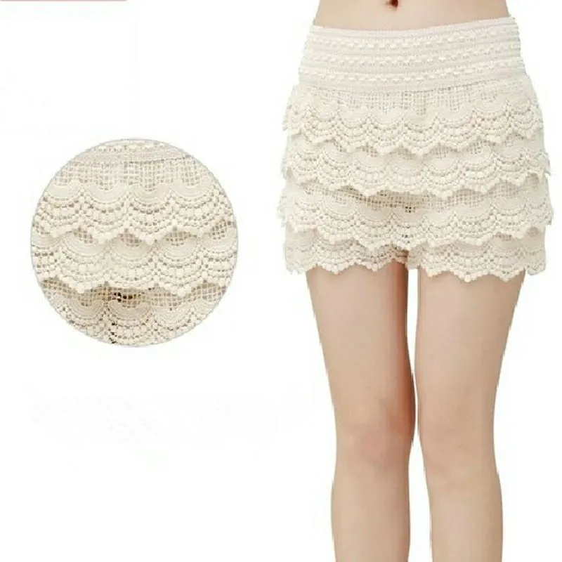 Лето 2014 женская вязаная кружевная юбка шорты сексуальные черные белые женские