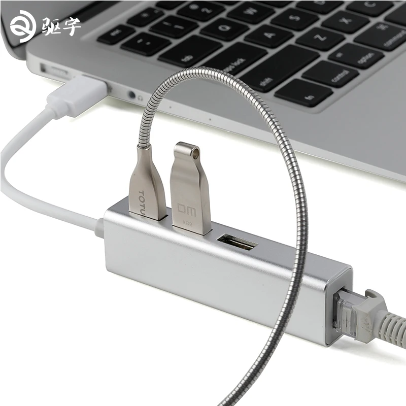 Алюминиевый сплав USB2.0 концентратор Ethernet адаптер + 3 порта USB 2 0 к RJ45 10/100 Мбит/с Lan