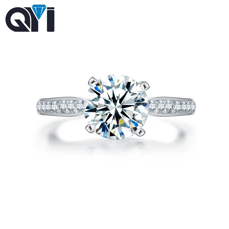 

QYI Women's Ring 925 Solid Silver Engagement Ring 1.9 Carat Round Cut Simulation Diamond Wedding Jewelry