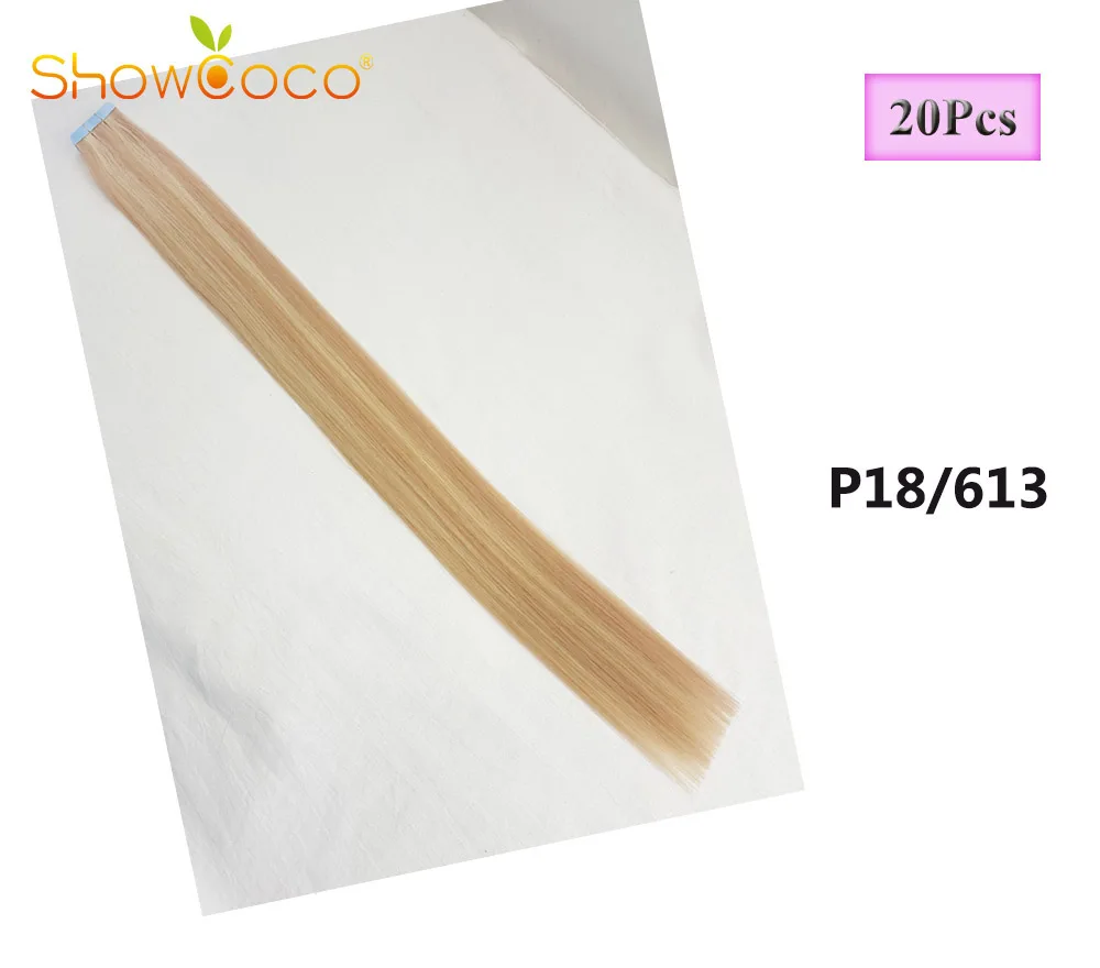 Color P18 613-20pcs ShowCoco волосы для наращивания на двойной ленте, человеческие волосы премиум класса, роскошные натуральные волосы, невидимая модная лента - Цвет: Color P18 613-20pcs