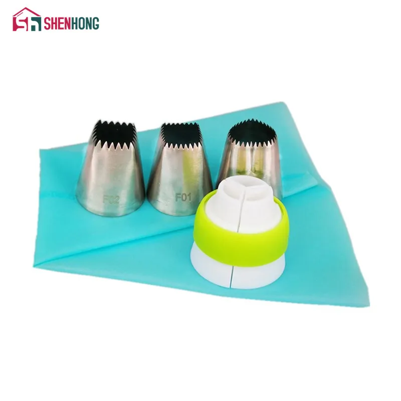 

SHENHONG 5 шт./компл. Кондитерские насадки для глазировки, силиконовый мешок в форме сердца, трехцветный соединитель, русские насадки, украшение ...