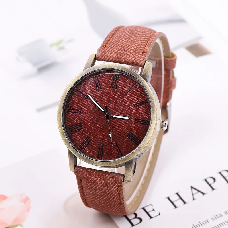 Leecnuo Women Quartz Watches Denim Dial Watch Female Luxury Wristwatch Fashion Casual for Ladies Men with Leather Strap | Наручные часы