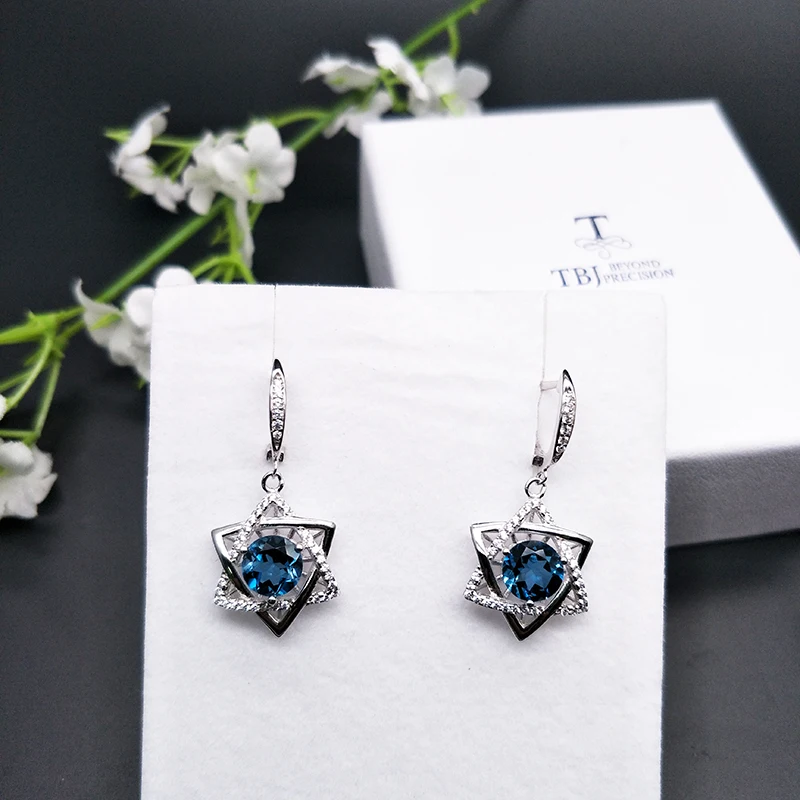 Женские серьги с голубым топазом TBJ Серьги серебряного цвета застежкой в форме