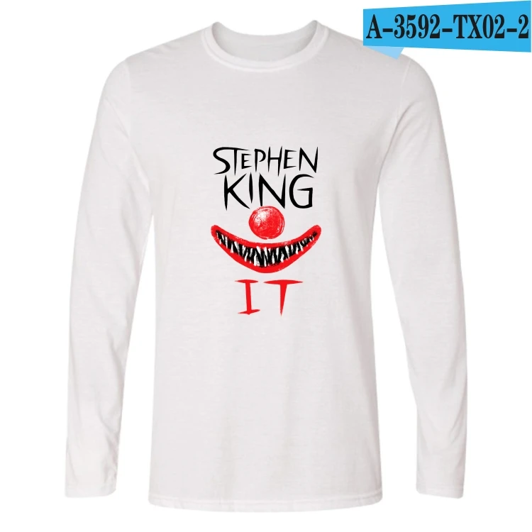 White LUCKYFRIDAYF Стивен Кинг это фильм ужасов Осенние футболки с принтом для мужчин хлопковая Футболка Homme унисекс с длинным рукавом Готическая футболка - Цвет: White