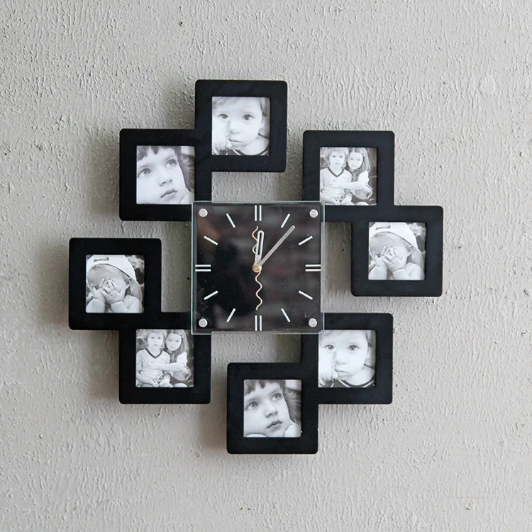 Настенные часы с фоторамкой для гостиной, 3d diy часы, часы для украшения дома, кварцевые акриловые зеркальные наклейки - Цвет: Черный