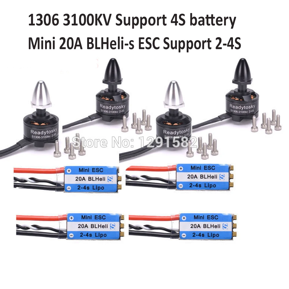 Мини S1306 1306 3100kv миниатюрный бесщёточный электродвигатель/мини 20A BLHeli-s 2-4S ESC для RC 80