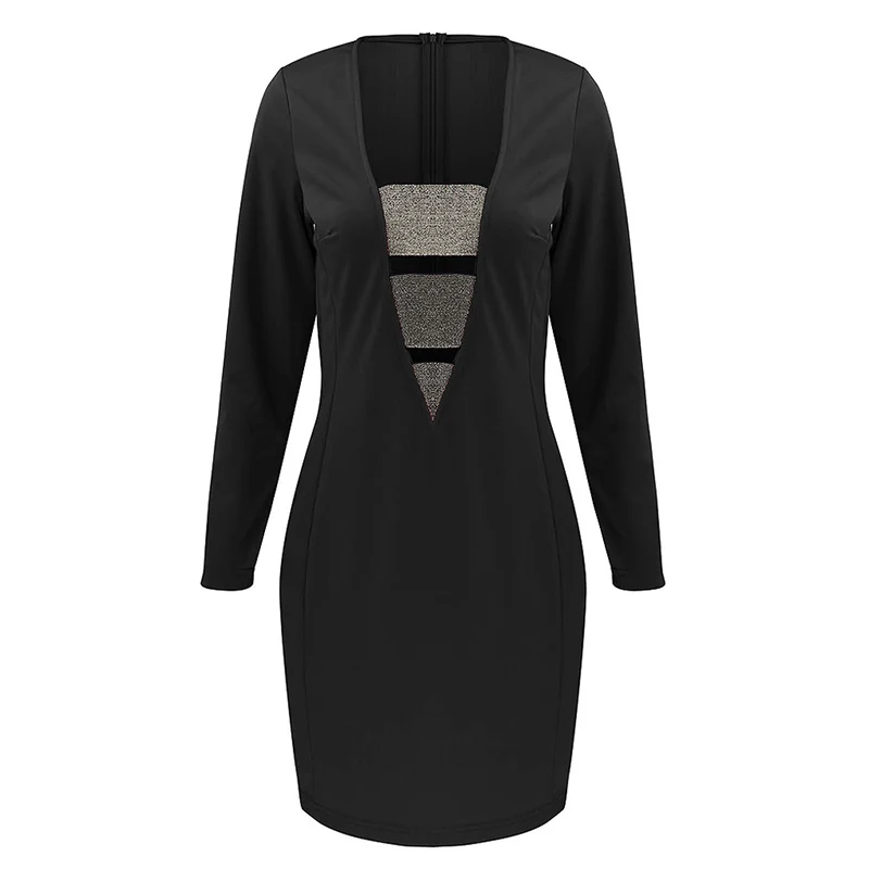 Сексуальные платья Для женщин Сплошной Цвет с длинным рукавом v образным вырезом