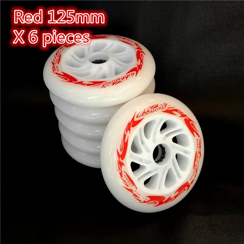 Red 125mm HOOMORE 85A PU встроенные скоростные колеса для роликовых коньков для Powerslide 3X125 мм рама белый зеленый синий красный 125 мм* 24 мм Ночная уличная щетка Rodas - Цвет: Red 125mm