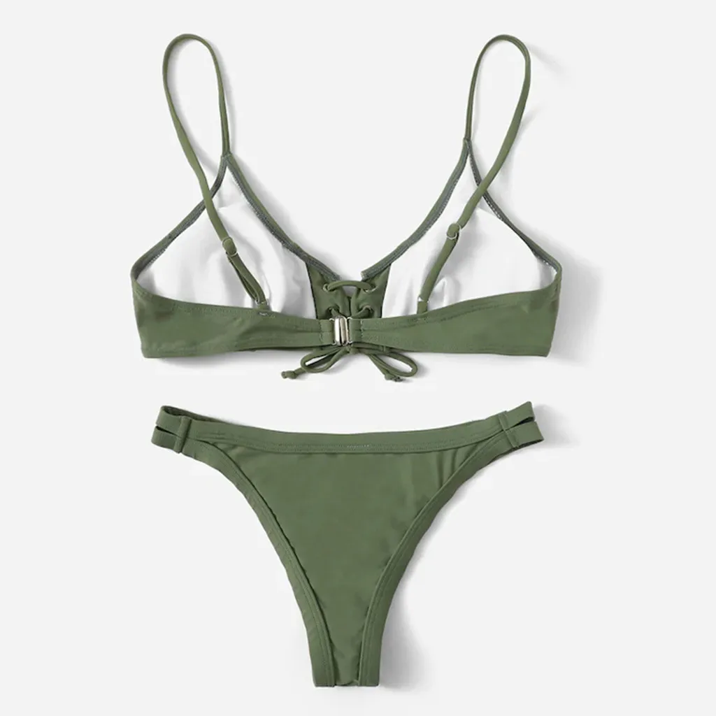 SAGACE комплект бикини с галстуком бабочкой купальник чистый цвет пуговицами