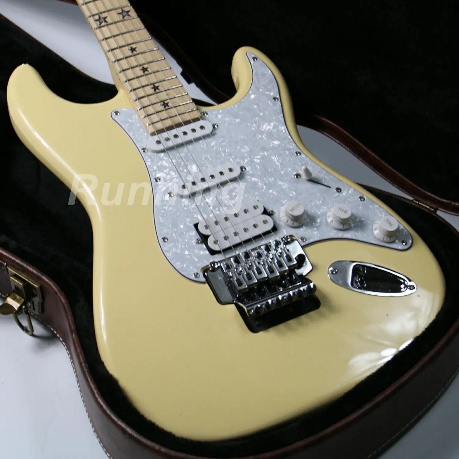 Электрогитара ST Горячая звезды инкрустация на розовое дерево гриф HSH звукосниматели с жемчугом электрогитара