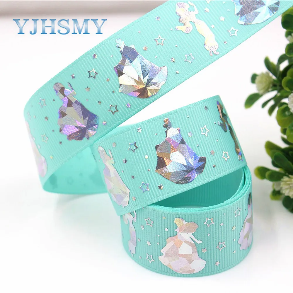 YJHSMY G-18609-421, 25 мм 5 ярдов Лазерная Серебряная Звезда мультфильм напечатанный grosgrain лента DIY головной убор свадебный подарок обёрточный материал