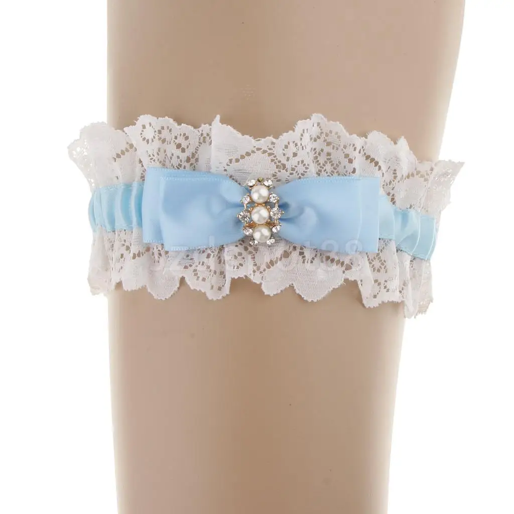 Свадебная Кружевная подвязка с жемчугом и атласным бантом кольцо на бедро белый