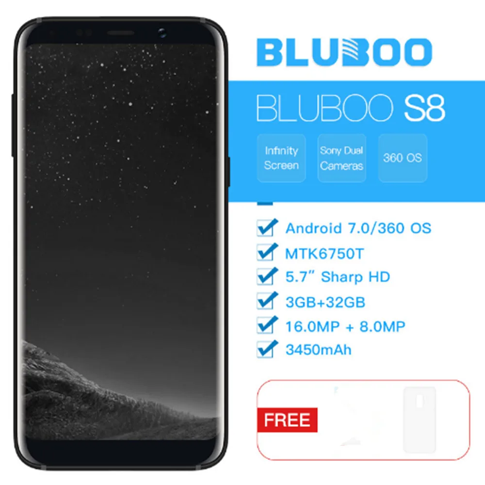 Bluboo S8 смартфон с 5 7 дюймовым дисплеем восьмиядерным процессором MTK6750 ОЗУ 3 ГБ ПЗУ 32