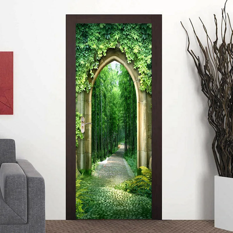 3D обои в китайском стиле бамбуковая роща пейзаж фотообои настенная дверь