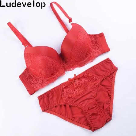 Красный Ludevelop Брендовое нижнее белье, Женский комплект с бюстгальтером, женский сексуальный бесшовный бюстгальтер и трусики, набор размера плюс, модный пуш-ап набор белья, бюстгальтер - Цвет: Красный