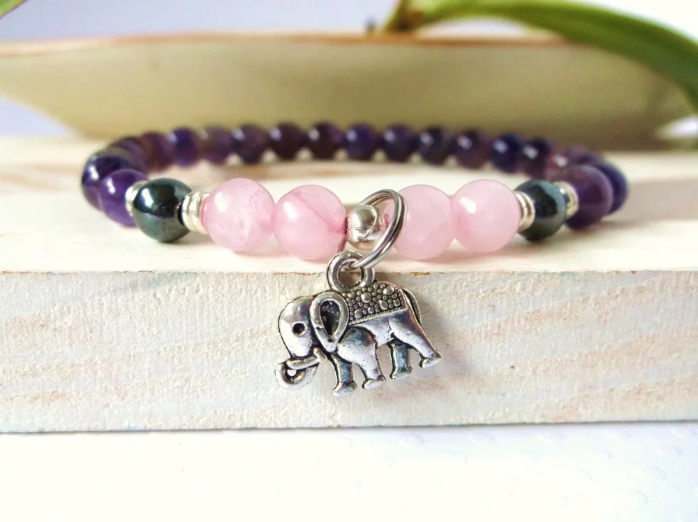 SN0344 браслет со слоном из натурального камня прочный Ганеш Исцеление йогой Мала
