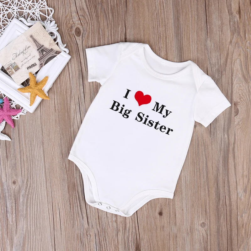 Футболки с надписью I Love My Big Sister (старшая сестра) Детские комбинезоны Одежда для