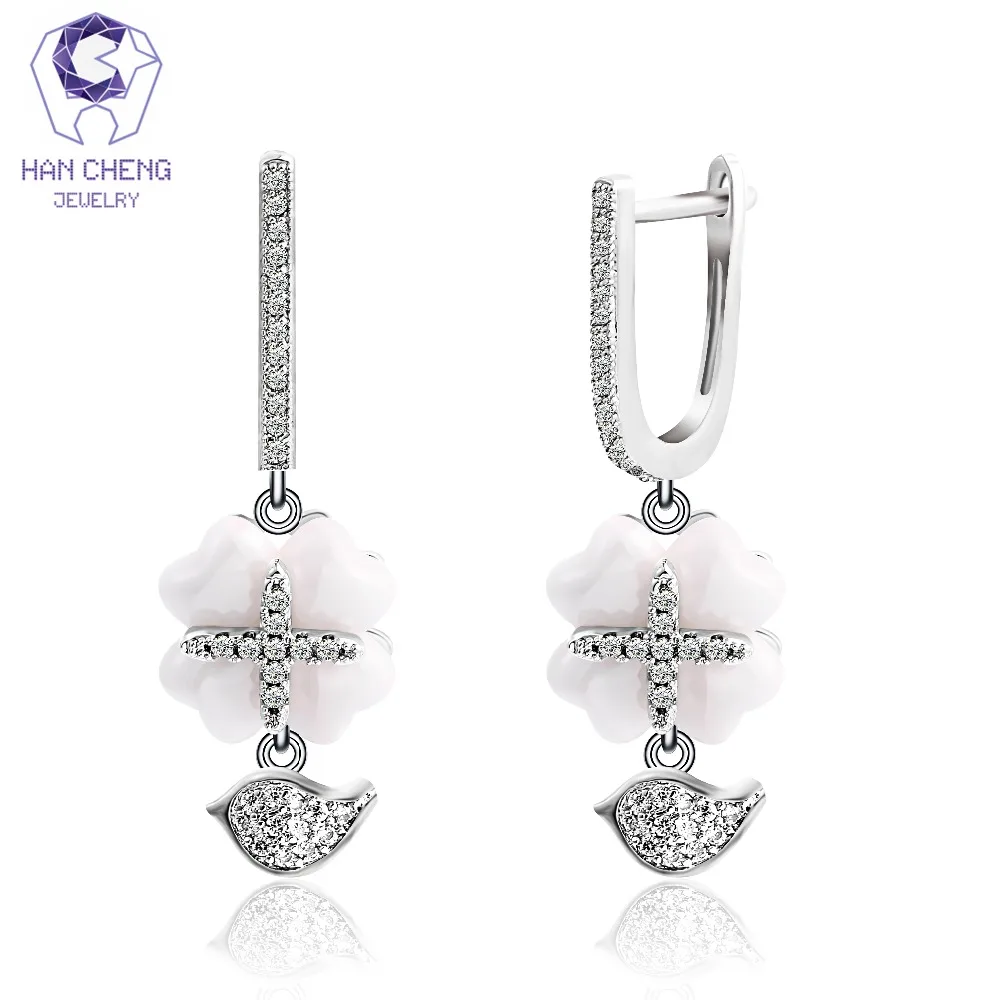 Женские Висячие серьги HanCheng фианит драгоценный камень в форме клевера висячие с