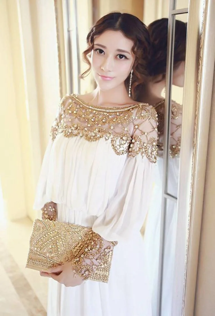 Мусульманские платья с длинными рукавами vestido longos белые шифоновые мусульманские Вечерние платья