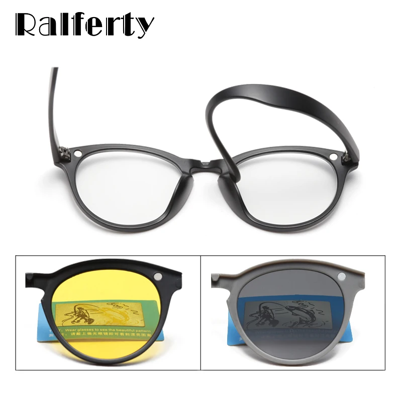Ralferty, 5 в 1, магнитные солнцезащитные очки, женские, поляризационные, на застежке, очки, мужские, Круглые, по рецепту, оптические оправы, желтые, gunes gozlugu, A2205