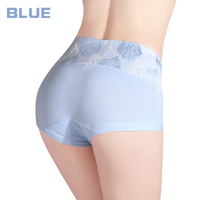 Light Blue Пикантные женские трусики с высокой посадкой, хлопковые Бесшовные женские трусики с красивым принтом, дышащие трусики для женщин, нижнее белье больших размеров - Цвет: Light Blue