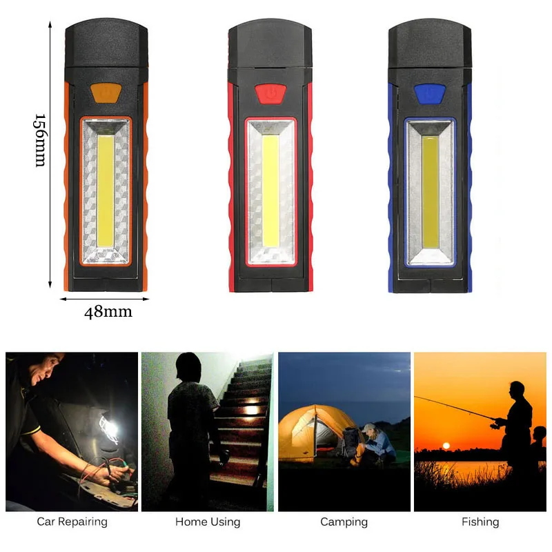 4PCS/LOT Powerful COB LED Torch Light 3 Modes Adjustable Work Flashlight With Magnet Camping Emergency Folding PD022 | Лампы и