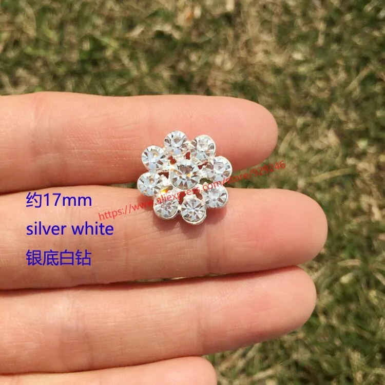 17mm white 6 шт./лот, красная Хрустальная пуговица, павлин, зеленый камень, цветок, декоративная пуговица с золотым хвостовиком для пальто, одежды, большая пуговица - Цвет: 17mm white