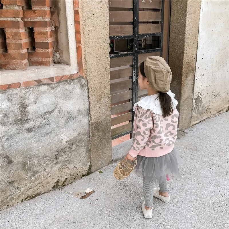 Весна Новые детские Clothig Девушки Leopard вязаный кардиган, Свитера Однобортный малышей Детские свитера куртка От 1 до 6 лет