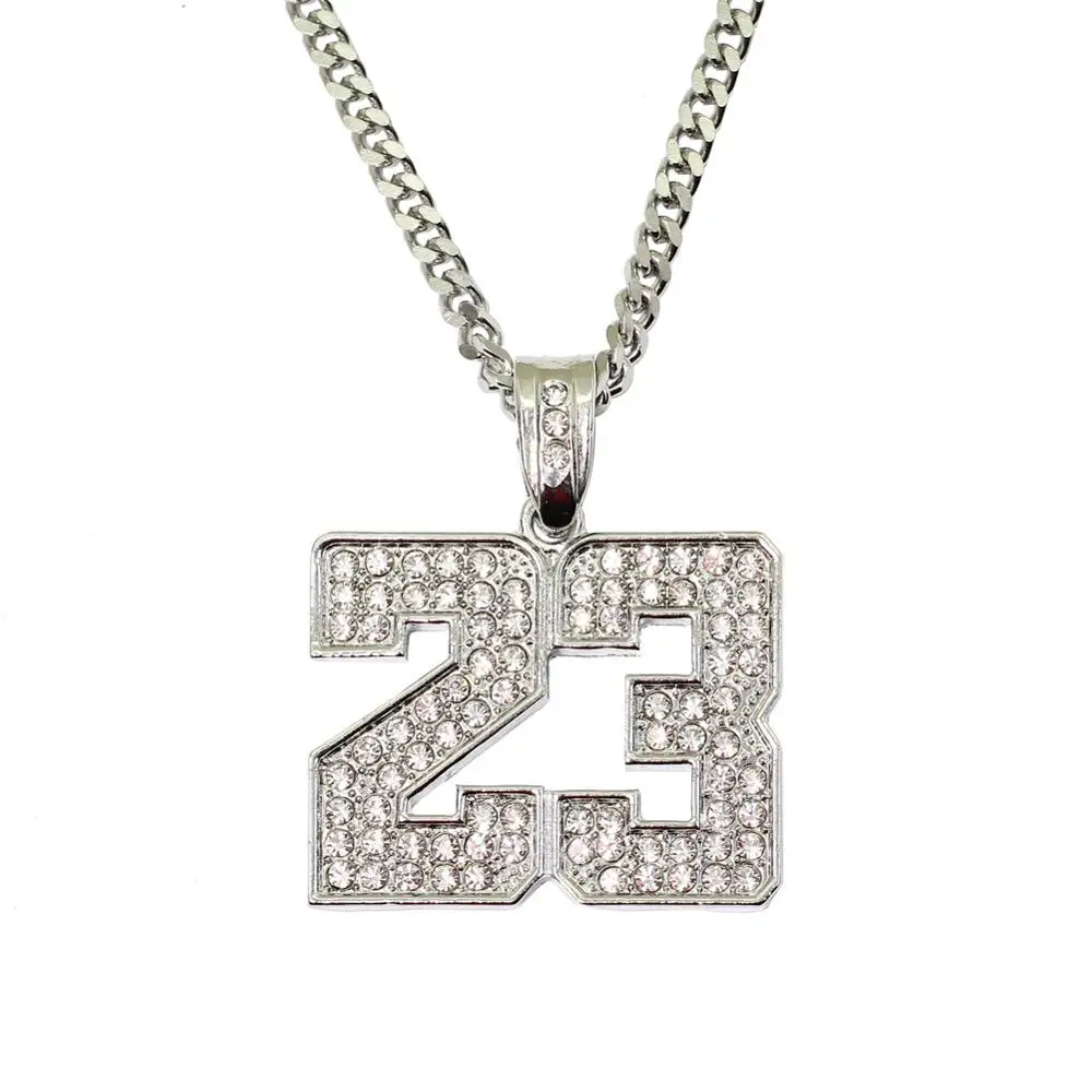 Bnrelease хип хоп Iced Out Полный Стразы сплав номер 23 Джордан кулон ожерелье Bling рэппер ювелирные изделия - Окраска металла: Silver Plated