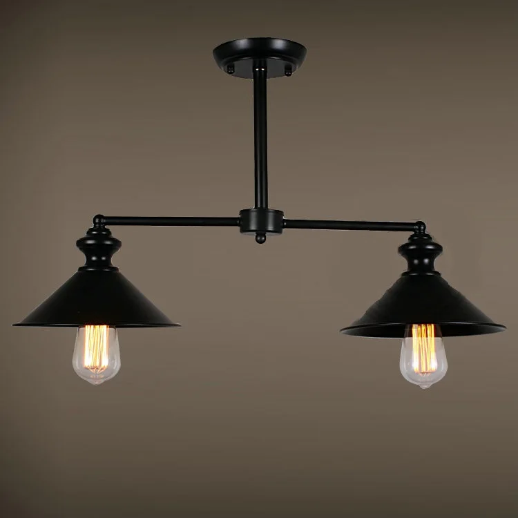 Industr черные подвесные светильники 2 головки для ресторана спальни ретро половина