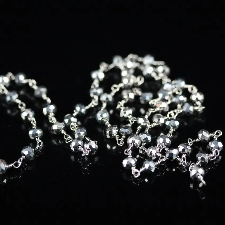 Посеребренная стеклянная форма Рондель бусины цепи провод обернутый