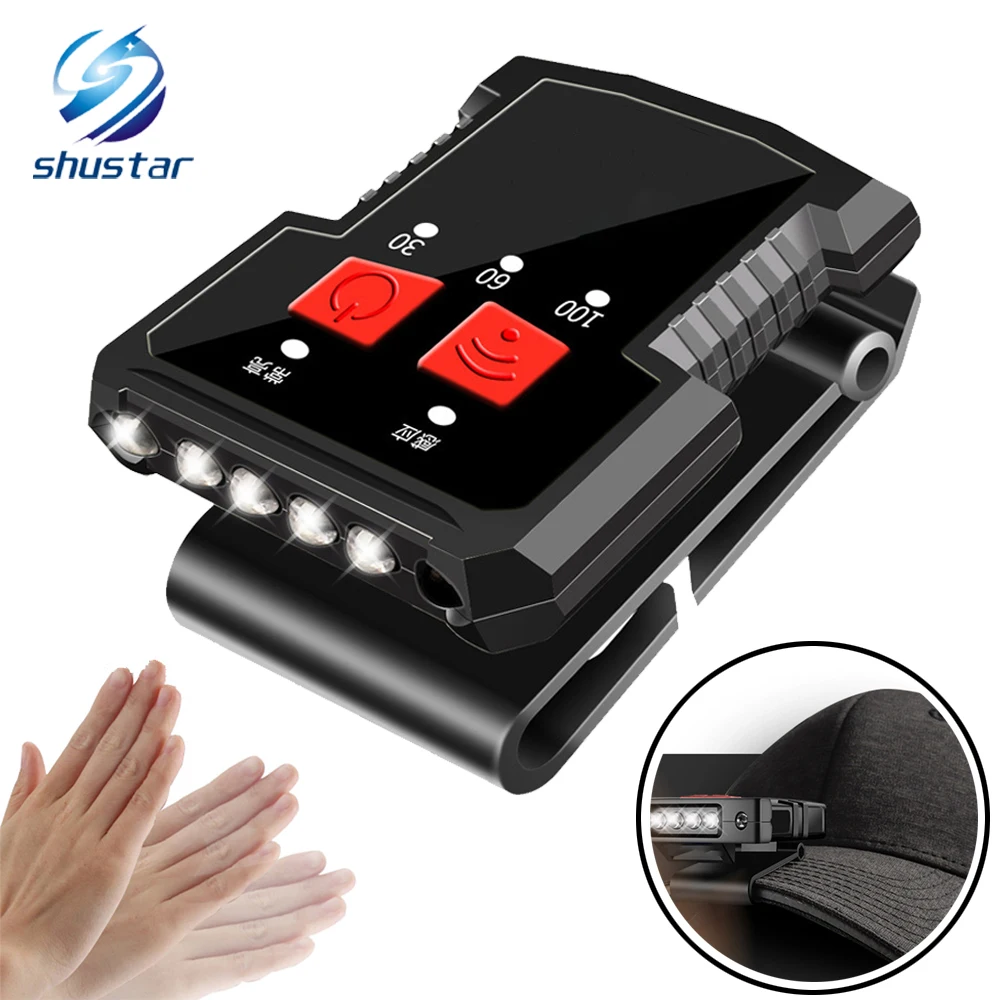 USB Перезаряжаемый светодиодный налобный фонарь с датчиком жеста колпачок