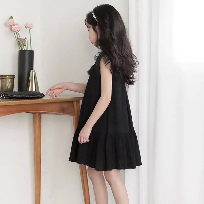 kids girls summer lace tulle princess party Frocks fashion children clothing Kids black ruffle dress For 3 4 6 8 10 12 14 yrs | Детская