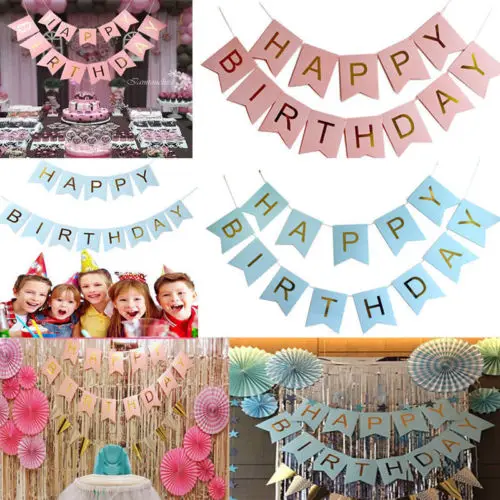 2018 New Colorful Pastel Happy Birthday Banners Bunting Garland Gold Alphabet Party Hanging Banner Decor | Дом и сад