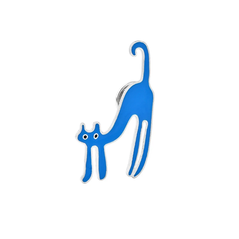 blue cat 4pc/set Enamel Fashion Creative Brooches Lapel pin Cute Cat PREFECT Shield Denim Hat women badge Kids family Gifts collection - Окраска металла: blue cat