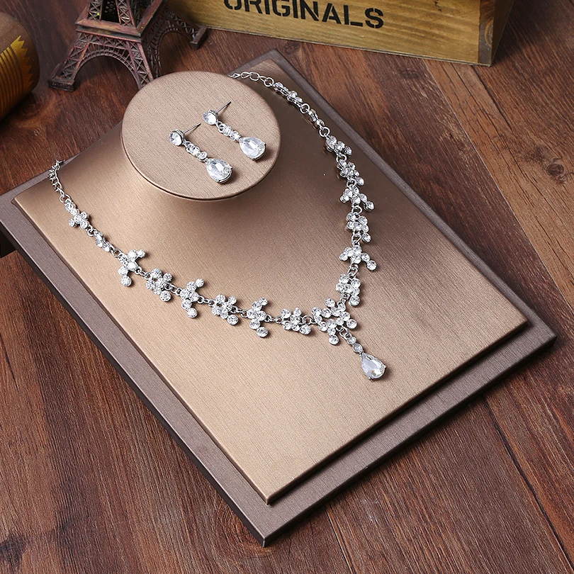 Свадебные комплекты ювелирных изделий со стразами ожерелье серьги набор