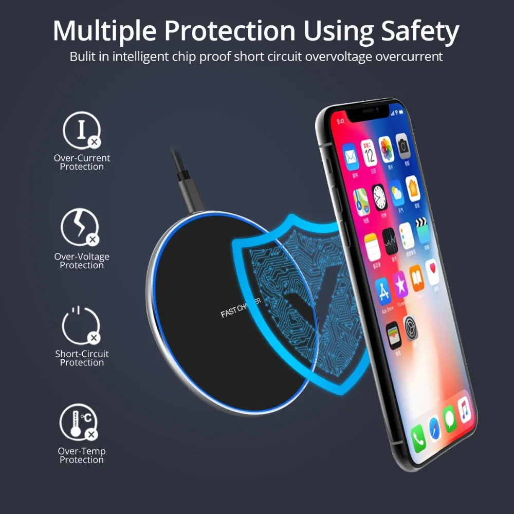 FONKEN S180 USB беспроводное зарядное устройство универсальное Qi 5 Вт 7,5 Вт 10 Вт база для быстрой зарядки ультра тонкая беспроводная зарядная площадка для мобильного телефона