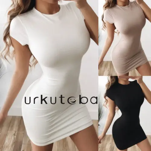 Новый модные пикантные Для женщин Бандажное платье короткий рукав однотонное