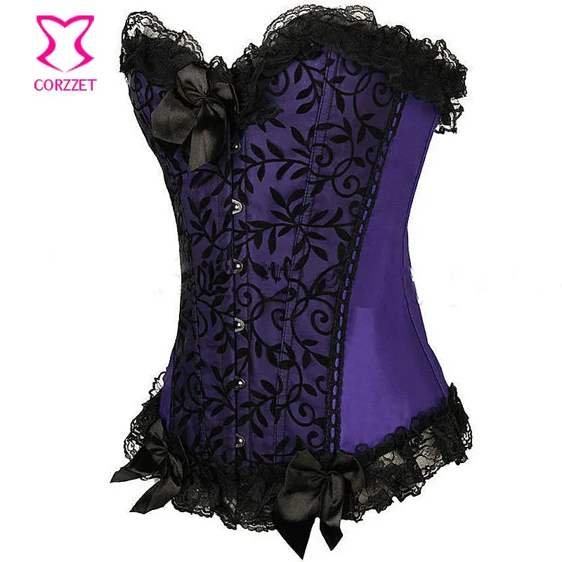 6XL фиолетовый Атласный лоза Флокирование бюстье сексуальный корсет