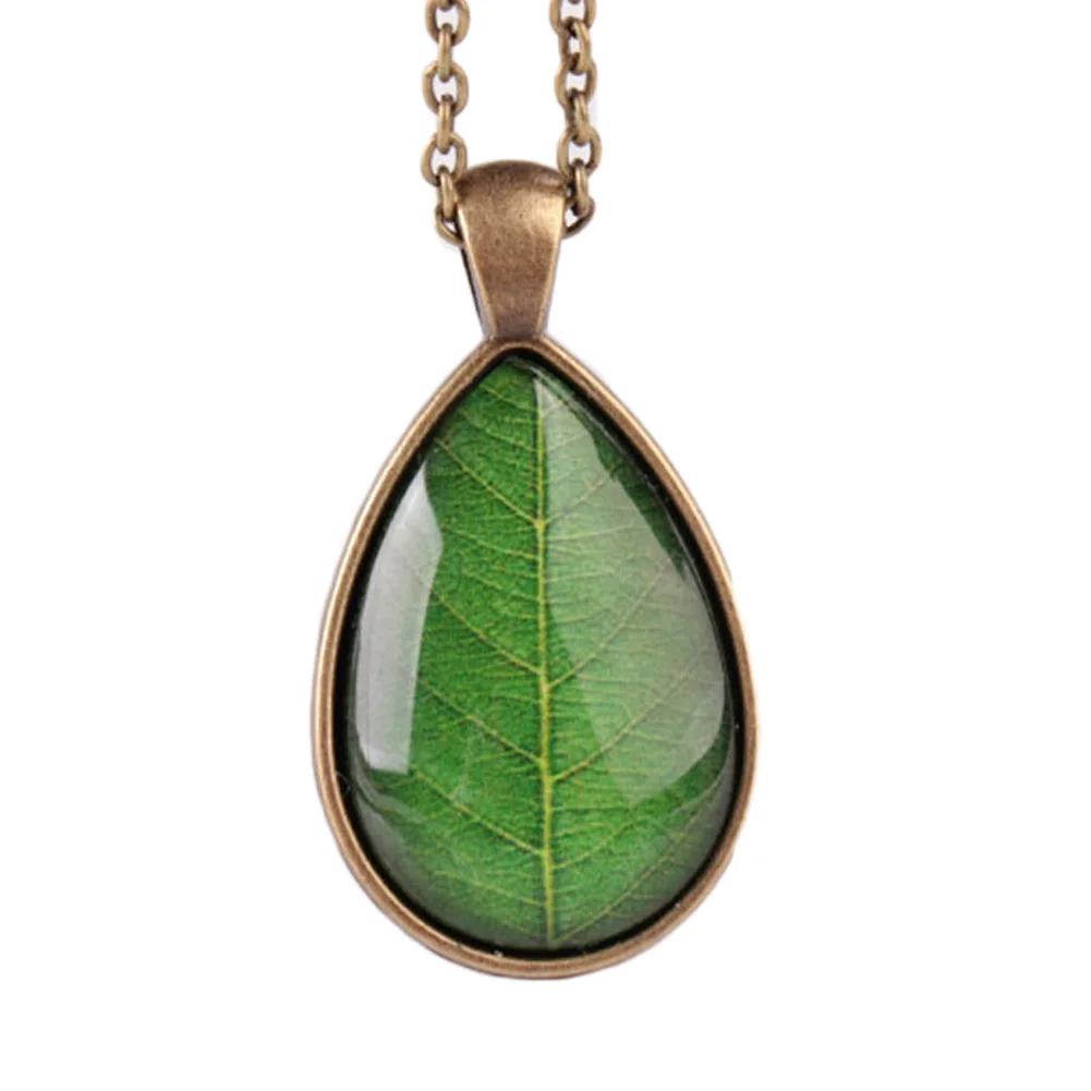 Beautiful Leaves Glass Necklace Water Drop Pendent European And American Popular Personality Jewelry For Couple | Ожерелья и
