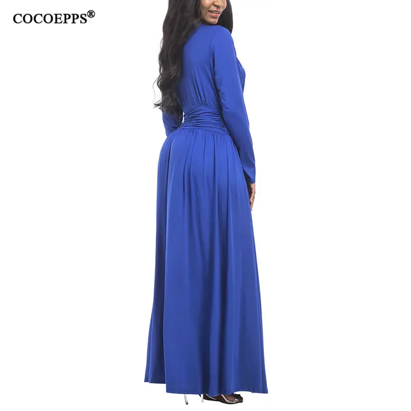 Женское платье-макси с длинным рукавом V-образным вырезом | Женская одежда