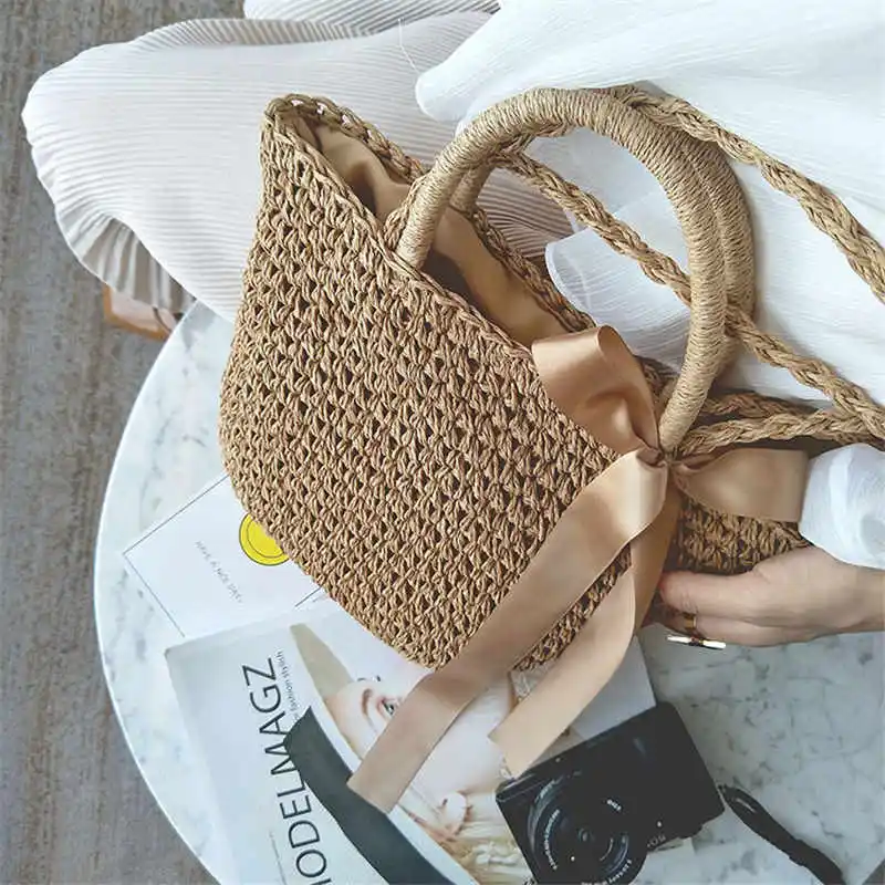 Летняя Пляжная сумка через плечо Женская Ручная соломенная Наплечная Сумка с