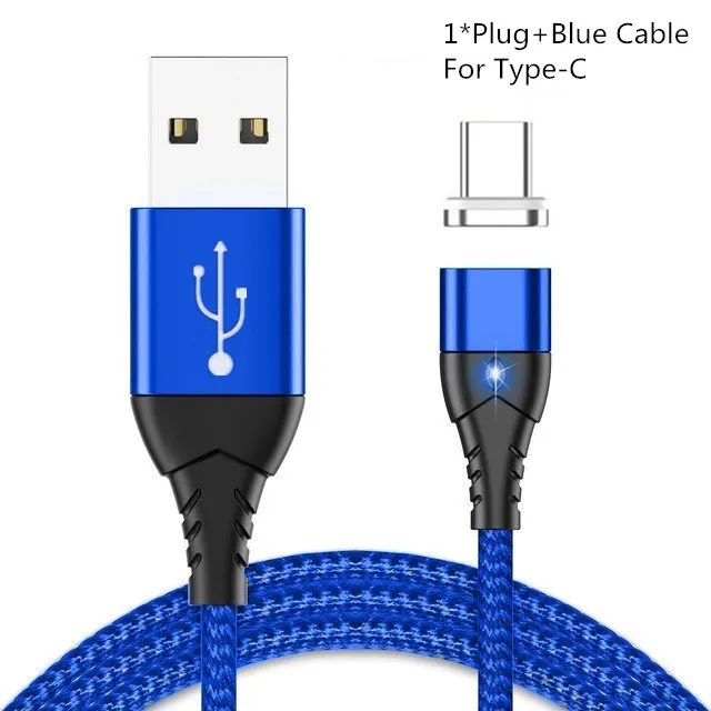 Blue For Type C 1 м 3 А Магнитный зарядный кабель Micro USB кабель для Xiaomi iphone XR XS Max X магнитное зарядное устройство usb type C светодиодный кабель для зарядки - Цвет: Blue For Type C