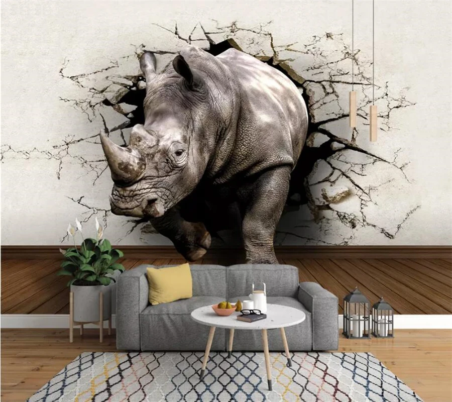 Пользовательские фотообои wellyu 3d фрески сломанные стерео стены из носорогов