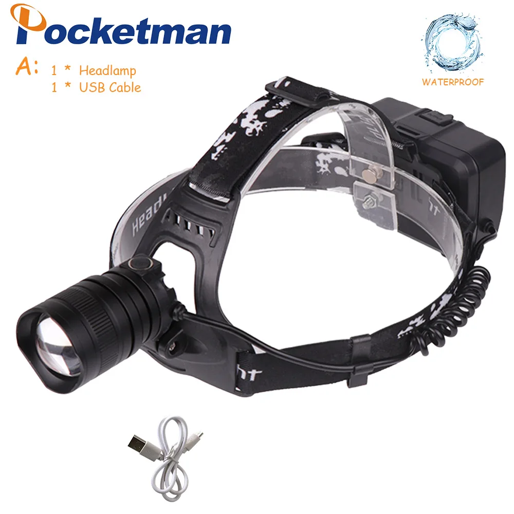 Pocketman XHP70 мощный налобный светильник, мощный светодиодный налобный фонарь, налобный фонарь, фонарь с зумом, налобный светильник для кемпинга, 3*18650 - Испускаемый цвет: TYPE A
