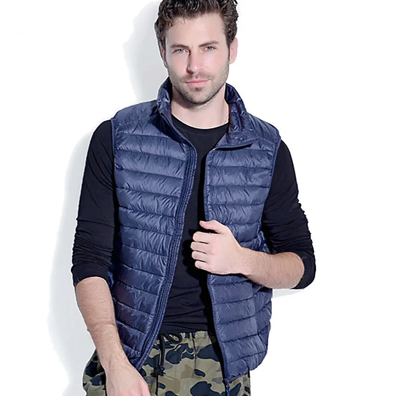 

Мужской жилет на белом утином пуху, зимняя сверхсветильник плая пуховая безрукавка, мужская жилетка, верхняя одежда без рукавов, пальто для ...