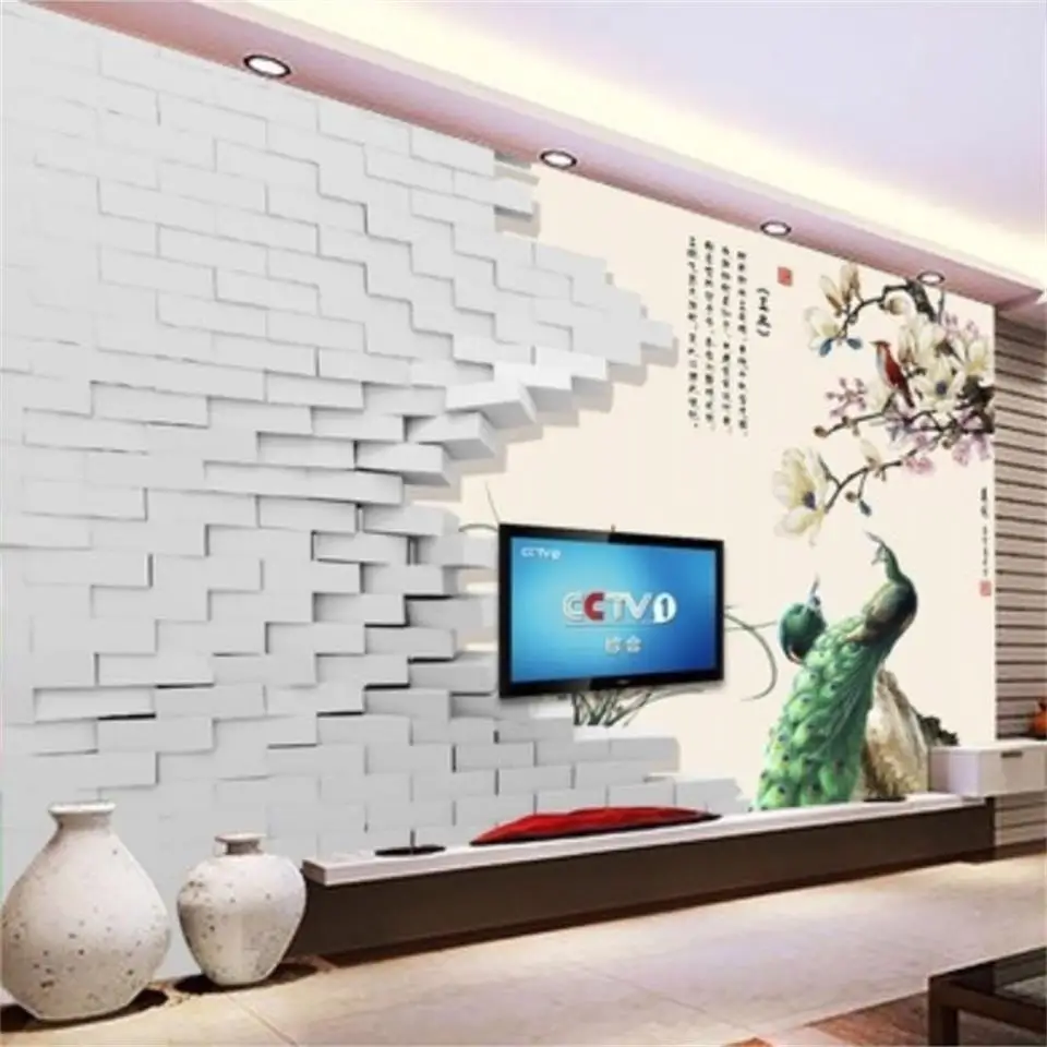 3d обои фотообои на заказ Настенные для гостиной павлин Орхидея сломанная стена