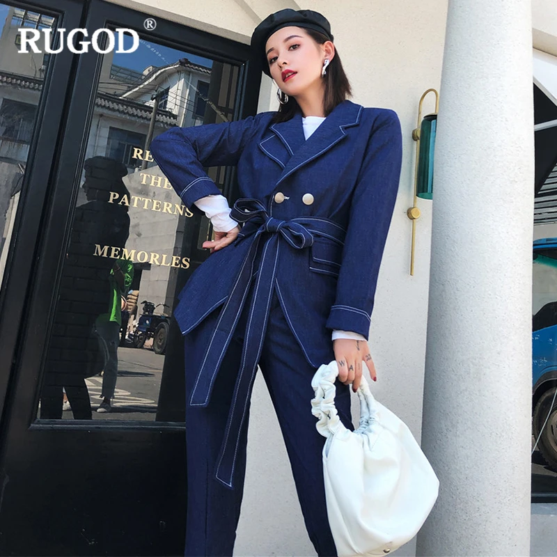 RUGOD 2018 новый офисный Женский комплект из двух предметов деловой костюм со штанами