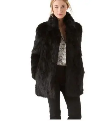 2019 белое/черное пальто из искусственного меха Женское зимнее средней длины